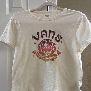Vans Off-White Tee with Rose and Skull Design